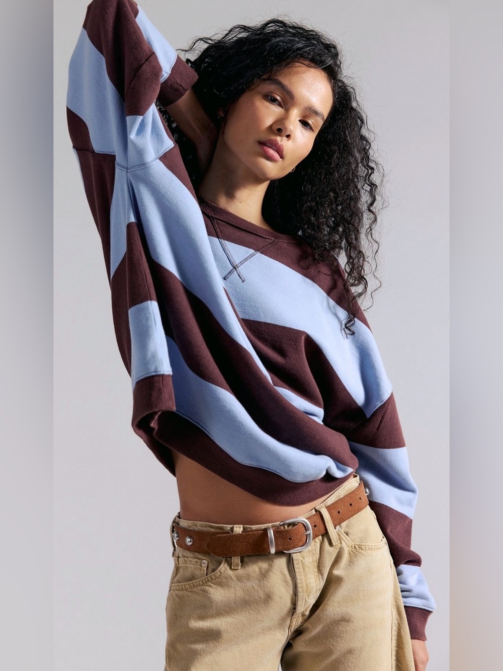 We The Free/Free People Classic Striped Oversized Crewneck in Periwinkle Combo